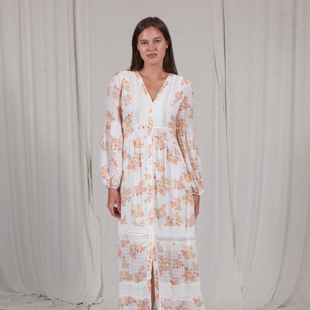 Lace and Floral Print Button Front Maxi - Picture 7 of 14